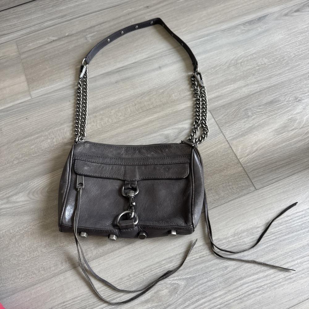 Rebecca Minkoff Charcoal Grey Leather Mini MAC Crossbody Bag Silver Hardware